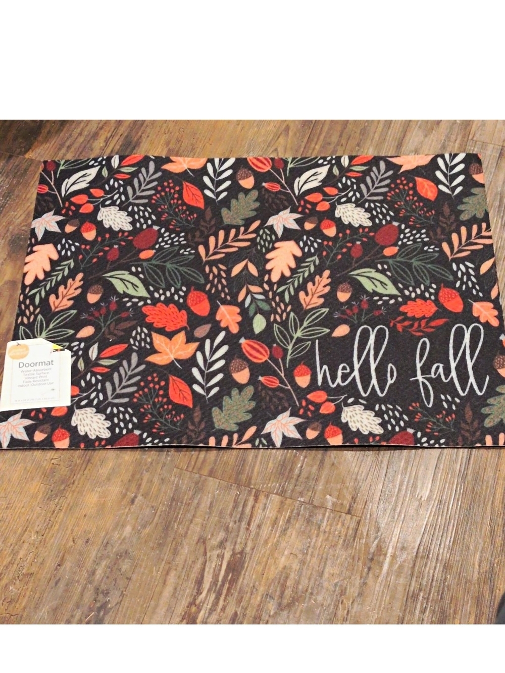 Hello Fall Decorative Doormat - Autumn Leaves Design.  18x24